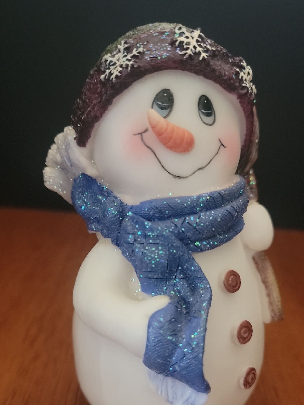 Sparkling Snowman Figurine with Blue Scarf - Picture 4 of 5